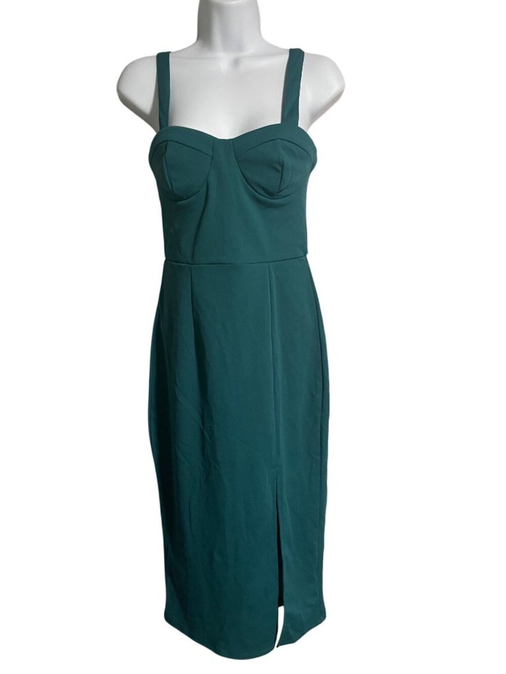 Trixxi Teal Bustier Midi Dress Sweetheart Neckline Sheath Cocktail Slit Size XS